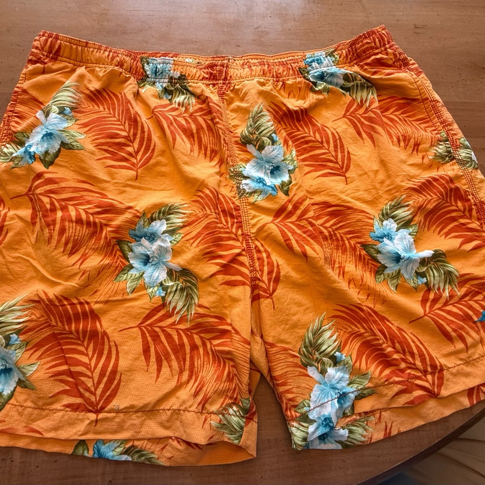 Tommy Bahama Orange and Blue Swim Trunks Tropical Design